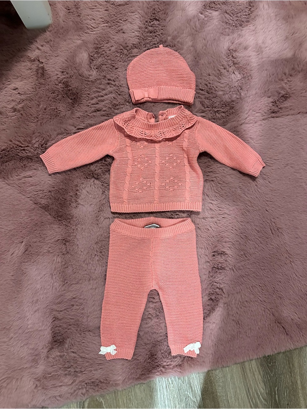 Nicole Miller Pink Knit Baby Matching Set with Hat